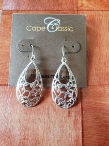 Cape Classic Silvertone Earrings Sensitive Ears Fashion Jewelry NWT